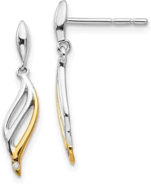 925 Sterling Silver Yellow Gold-Plated and .01ct Diamond Studs Post Earrings - 21mm x 5mm