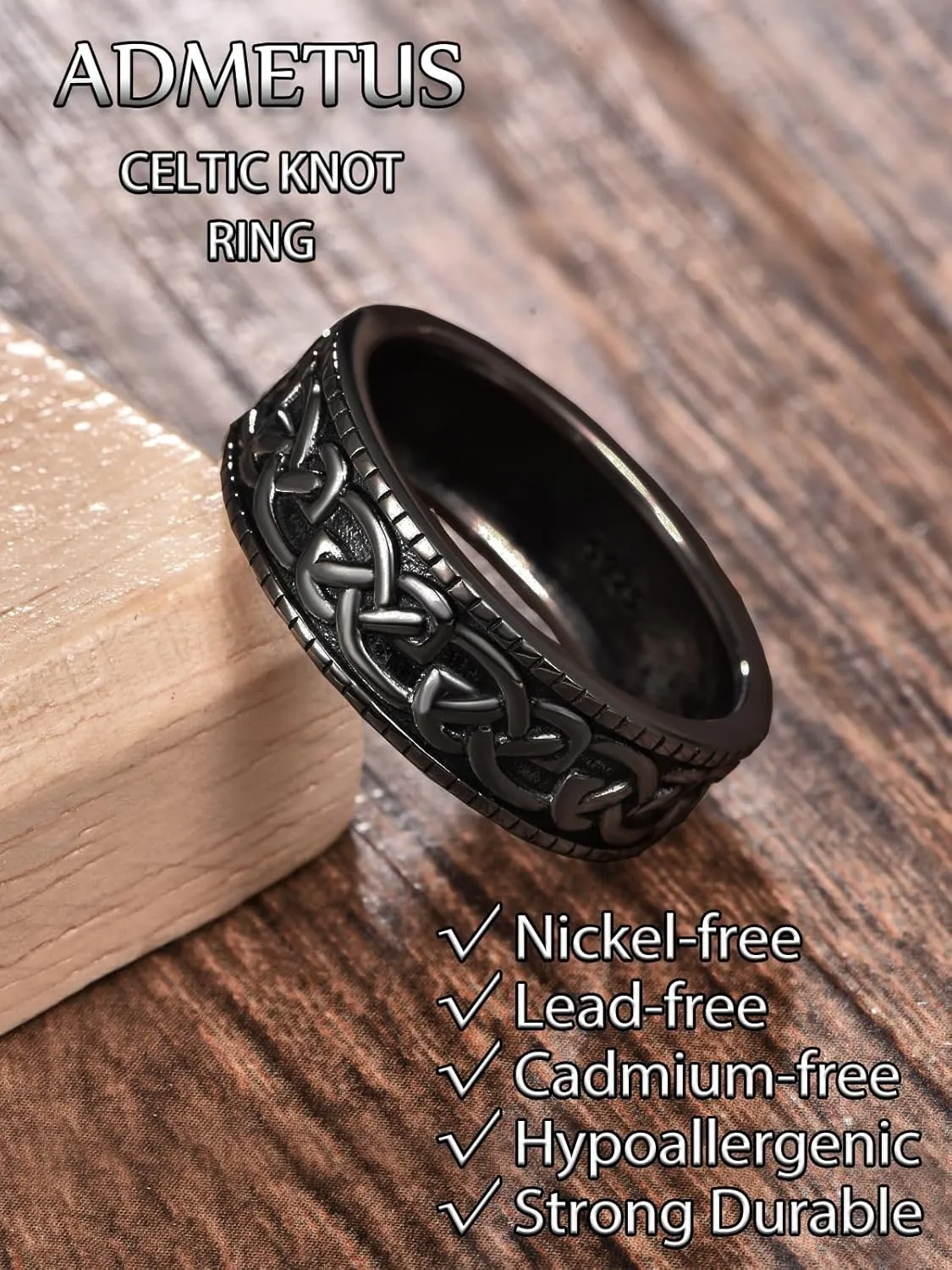 ADMETUS 925 Sterling Silver Celtic Knot Ring Wedding Band Rings for Men Celtic Jewelry Gifts for Men Rings Size 5-15