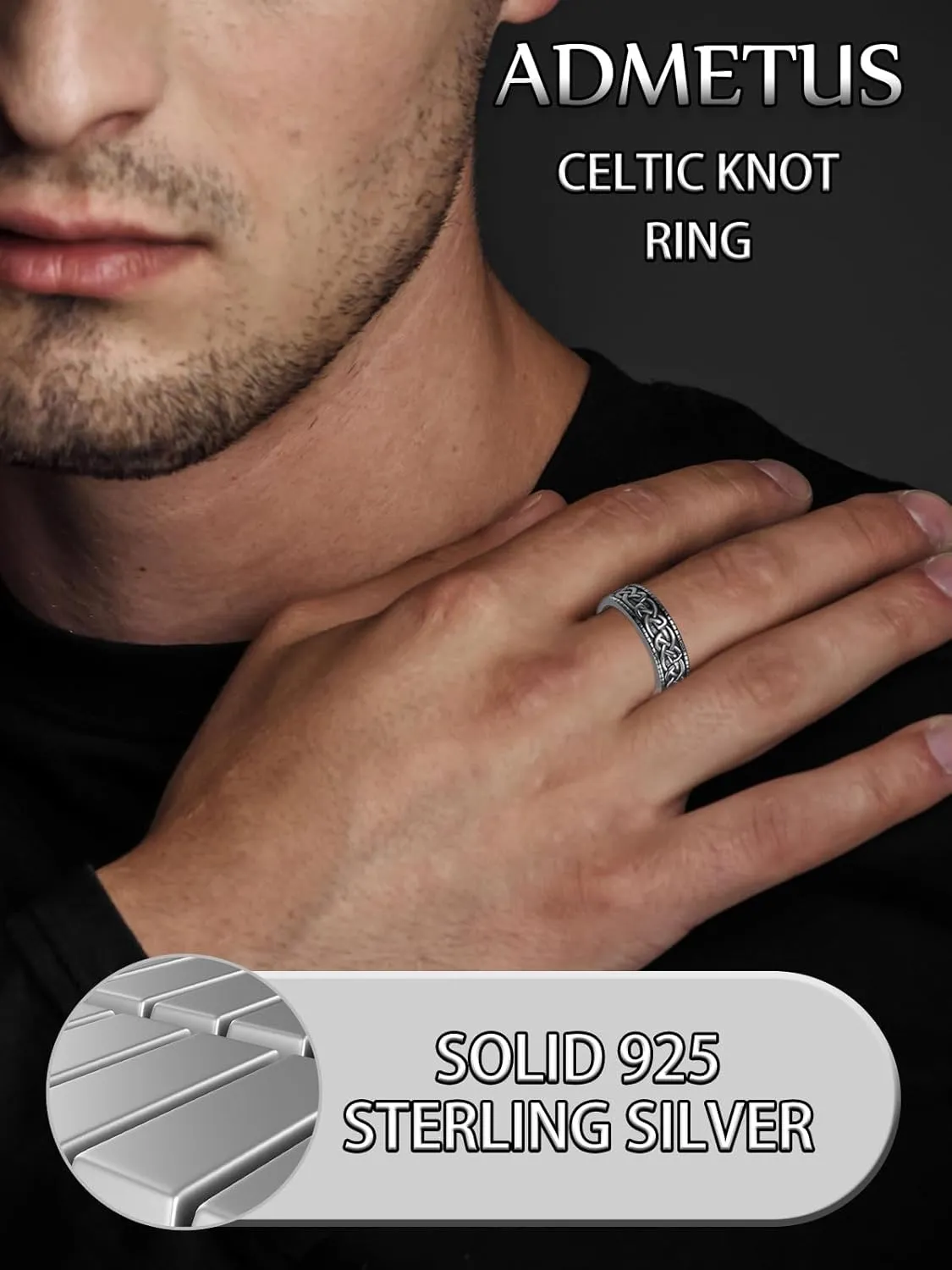 ADMETUS 925 Sterling Silver Celtic Knot Ring Wedding Band Rings for Men Celtic Jewelry Gifts for Men Rings Size 5-15