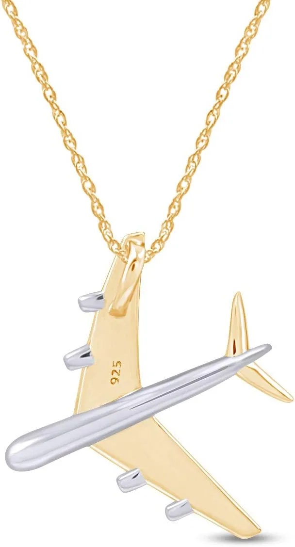 AFFY 14k Gold Over Sterling Silver Two Tone Airplane Pendant Necklace