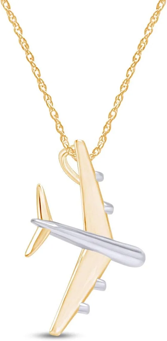 AFFY 14k Gold Over Sterling Silver Two Tone Airplane Pendant Necklace