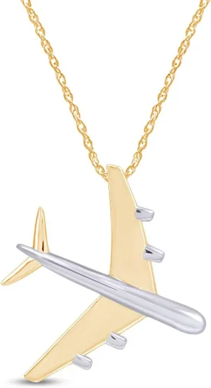 AFFY 14k Gold Over Sterling Silver Two Tone Airplane Pendant Necklace