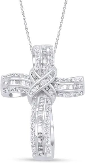 AFFY Infinity Cross Pendant Necklace, 1.00 Carat White Natural Diamond or Lab Grown Diamond Religious Cross Necklace in 14k Gold Over Sterling Silver (1 Ctw) Gift For Women & Men