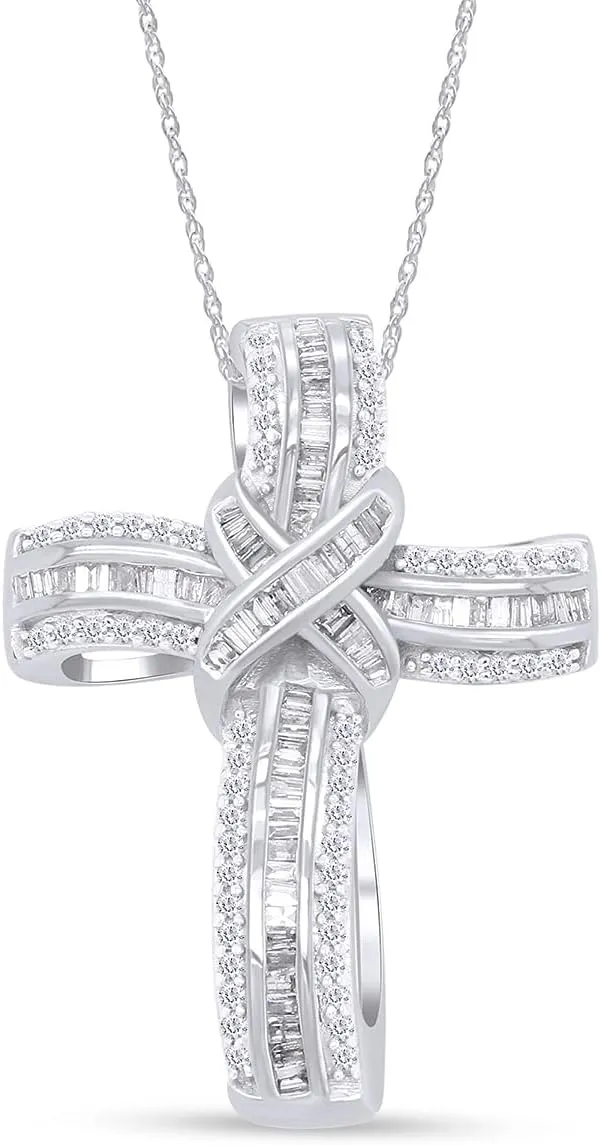 AFFY Infinity Cross Pendant Necklace, 1.00 Carat White Natural Diamond or Lab Grown Diamond Religious Cross Necklace in 14k Gold Over Sterling Silver (1 Ctw) Gift For Women & Men
