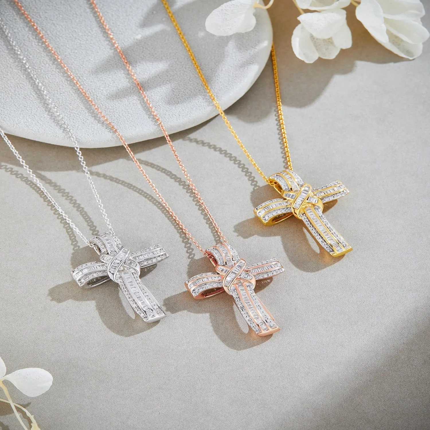 AFFY Infinity Cross Pendant Necklace, 1.00 Carat White Natural Diamond or Lab Grown Diamond Religious Cross Necklace in 14k Gold Over Sterling Silver (1 Ctw) Gift For Women & Men