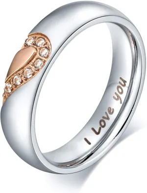 Aienid Couple Rings Matching,Stainless Steel Ring Engraved Wedding Ring for His and Her