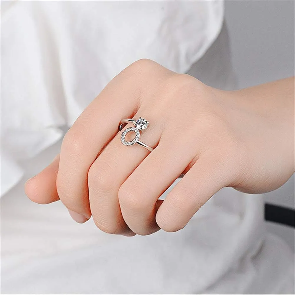 Ailiessy Rhinestone Open Letter Rings Initial Crystal Letter Adjustable Index Finger Rings for Women Fashion Jewelry