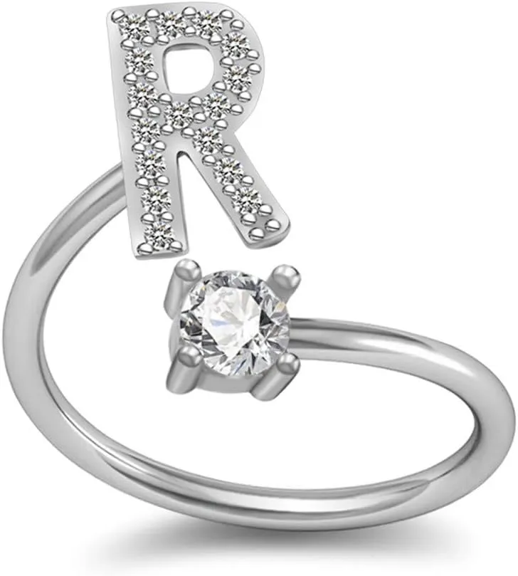 Ailiessy Rhinestone Open Letter Rings Initial Crystal Letter Adjustable Index Finger Rings for Women Fashion Jewelry