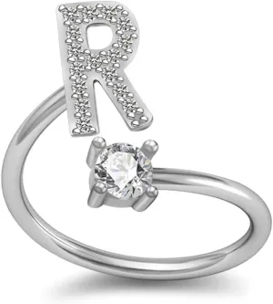 Ailiessy Rhinestone Open Letter Rings Initial Crystal Letter Adjustable Index Finger Rings for Women Fashion Jewelry