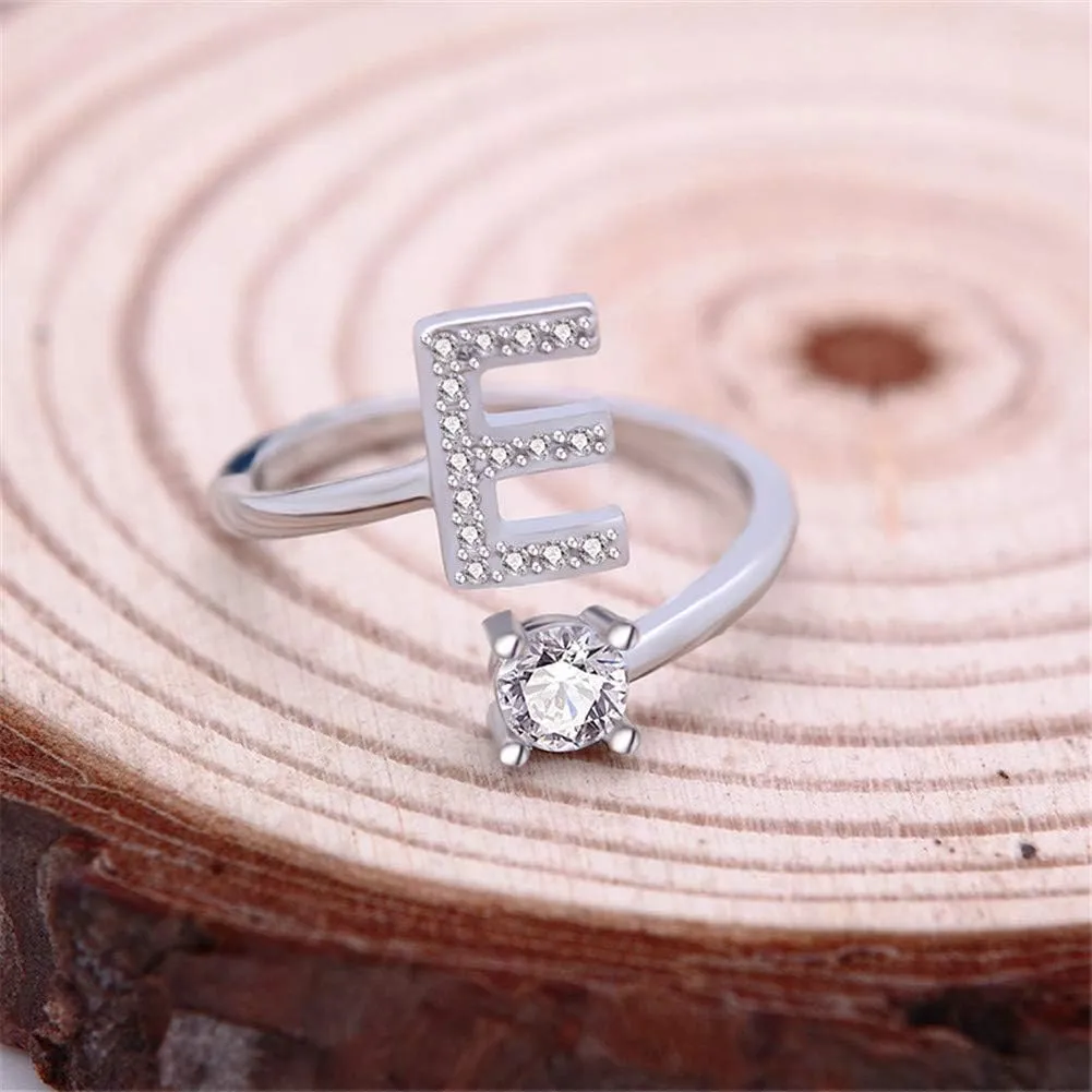Ailiessy Rhinestone Open Letter Rings Initial Crystal Letter Adjustable Index Finger Rings for Women Fashion Jewelry