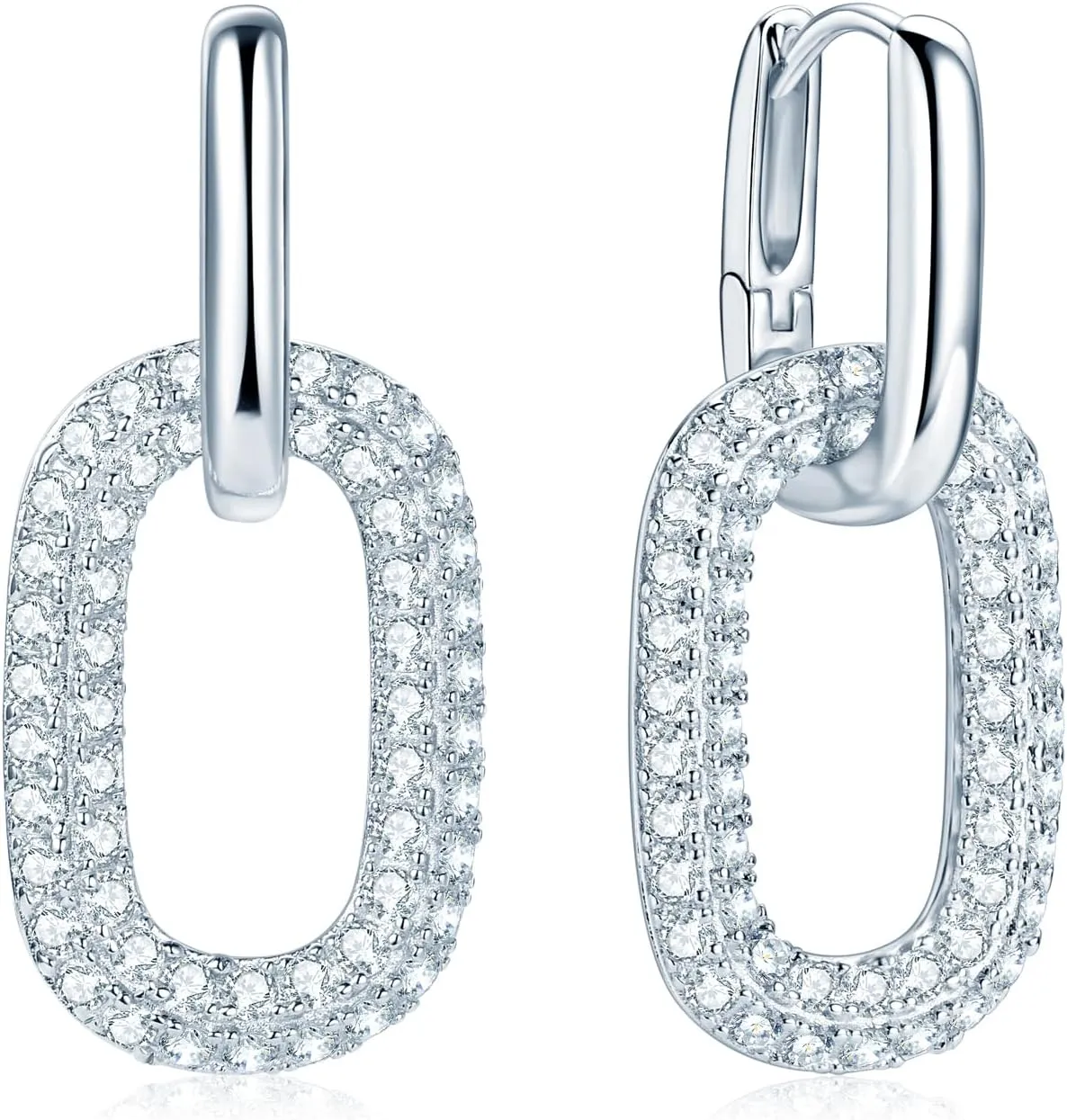 AINUOSHI 2.16 ct. tw Pave Moissanite Oval Huggie Convertible Link Earrings Lab Created Diamond Drop Dangle Paperclip Link Chain Earrings for Women 14K Gold Plated 925 Sterling Silver Hypoallergenic
