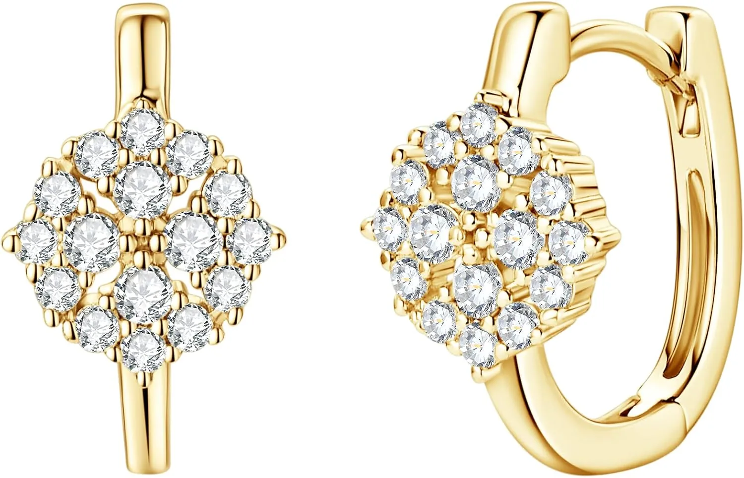 AINUOSHI Flora Moissanite Huggie Earrings for Women, 925 Sterling Silver 14k Gold Plated Dainty Small Hoop Earrings with Prong-set Lab-created Diamond Clusters