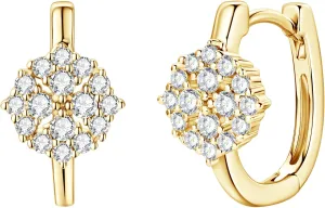 AINUOSHI Flora Moissanite Huggie Earrings for Women, 925 Sterling Silver 14k Gold Plated Dainty Small Hoop Earrings with Prong-set Lab-created Diamond Clusters