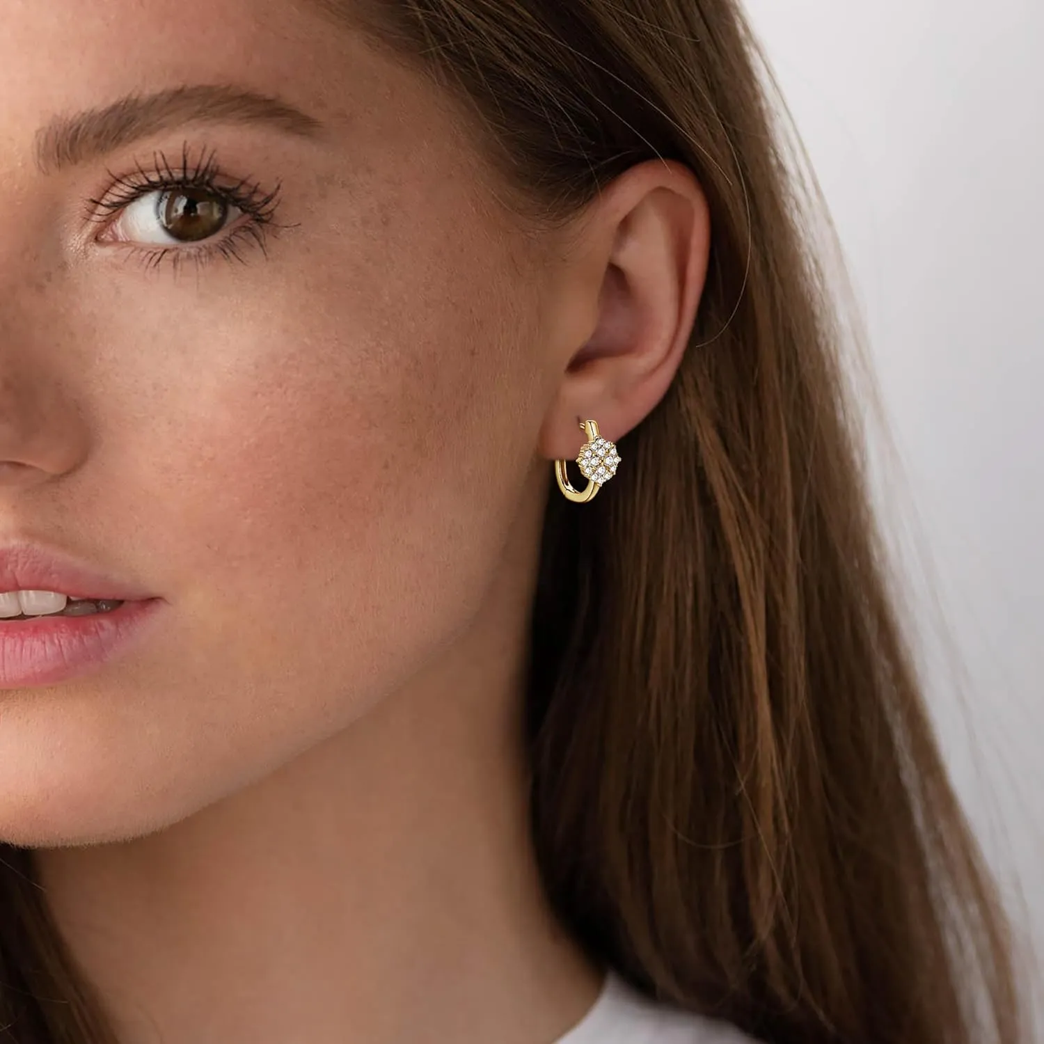 AINUOSHI Flora Moissanite Huggie Earrings for Women, 925 Sterling Silver 14k Gold Plated Dainty Small Hoop Earrings with Prong-set Lab-created Diamond Clusters