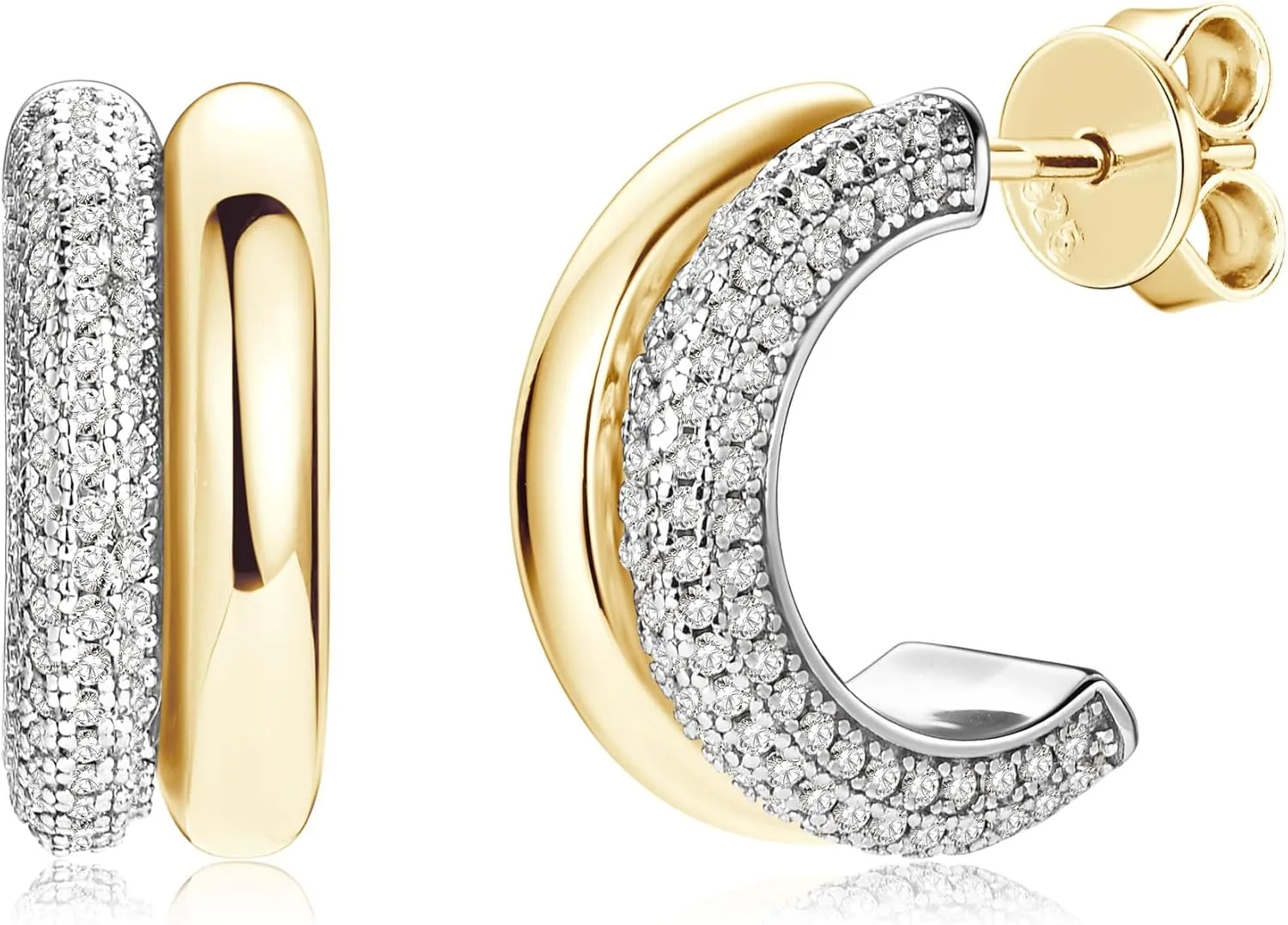 AINUOSHI Moissanite Huggie Earrings, Mix Two Tone Gold Color Tubular Huggie Hoops, Rose/Yellow Gold-plated and Lab Created Chunky Earrings, 925 Sterling Silver Studs Open Double Hoop Earrings for Women