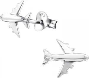 Airplane 925 Sterling Silver Stud Earrings, Tiny Dainty Piercing Jewelry