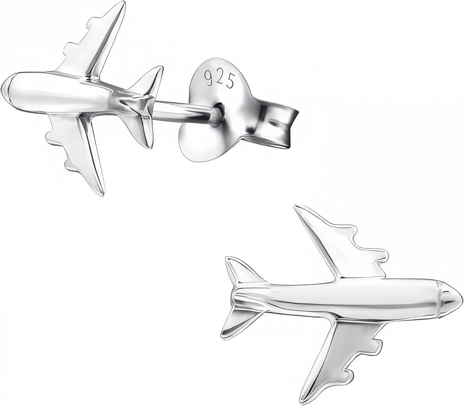 Airplane 925 Sterling Silver Stud Earrings, Tiny Dainty Piercing Jewelry