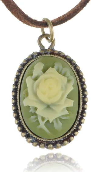 Alilang Antique Golden Tone Vintage Faux Suede Enamel Rose Oval Pendant Necklace