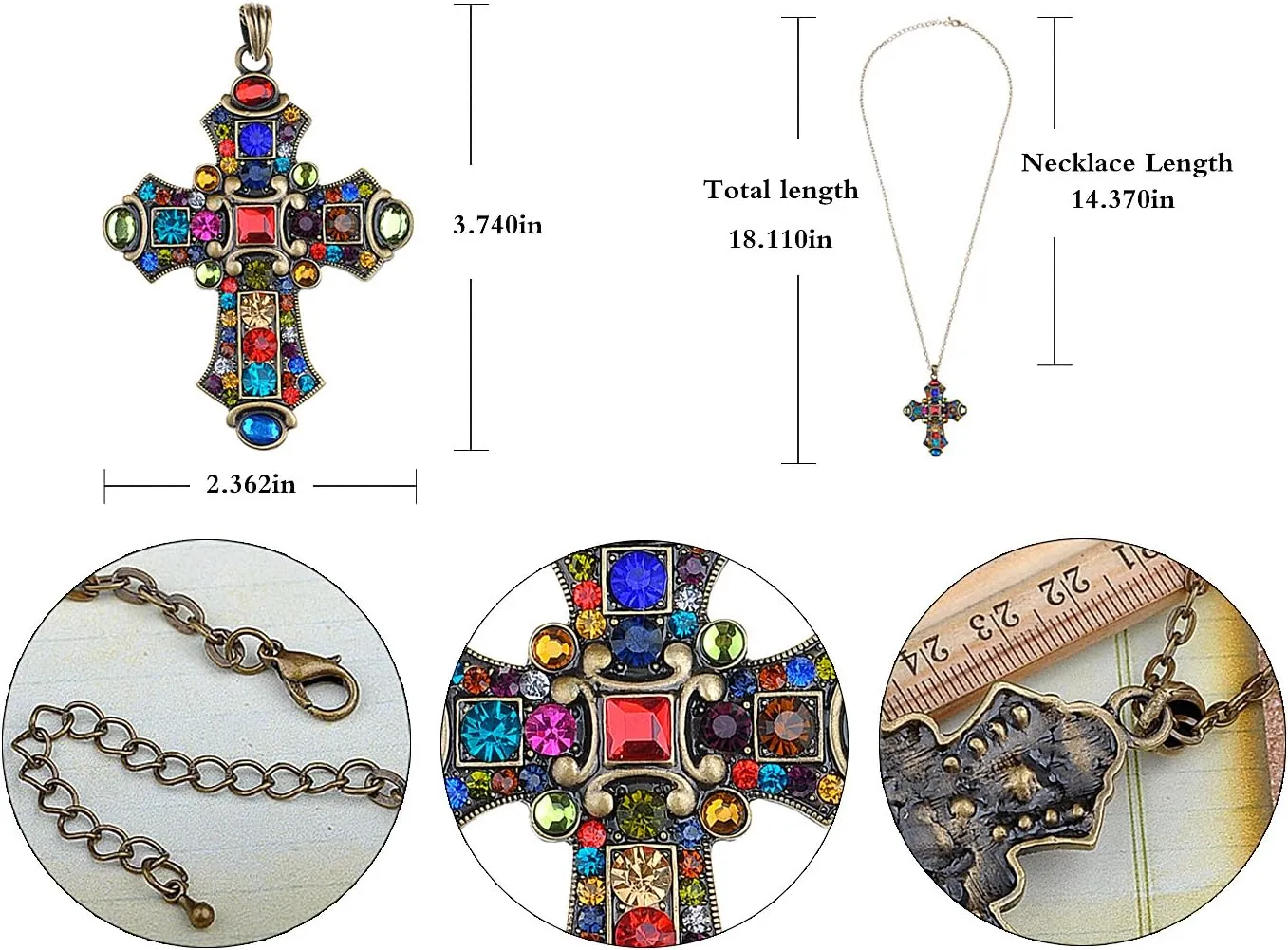 Alilang Colorful Stained Glass Rhinestone Cross Pendant Necklace with Religious Message Card & Envelope Christian Jewelry