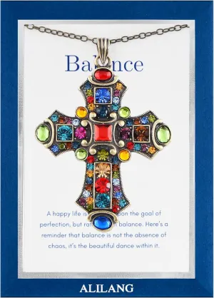 Alilang Colorful Stained Glass Rhinestone Cross Pendant Necklace with Religious Message Card & Envelope Christian Jewelry