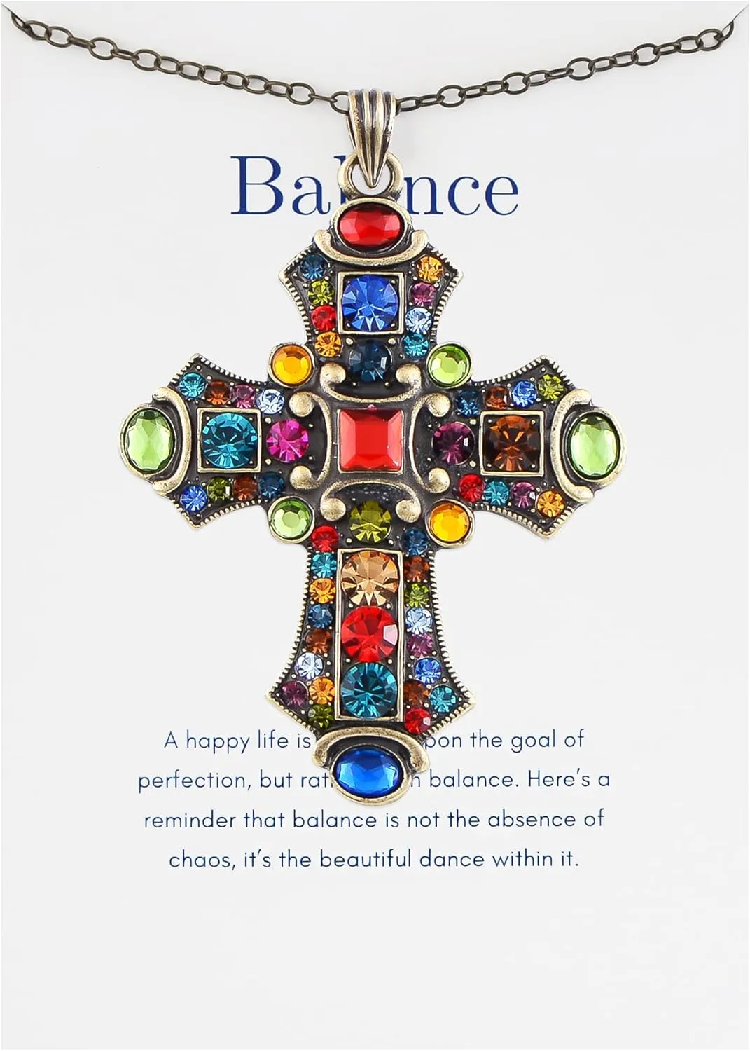 Alilang Colorful Stained Glass Rhinestone Cross Pendant Necklace with Religious Message Card & Envelope Christian Jewelry