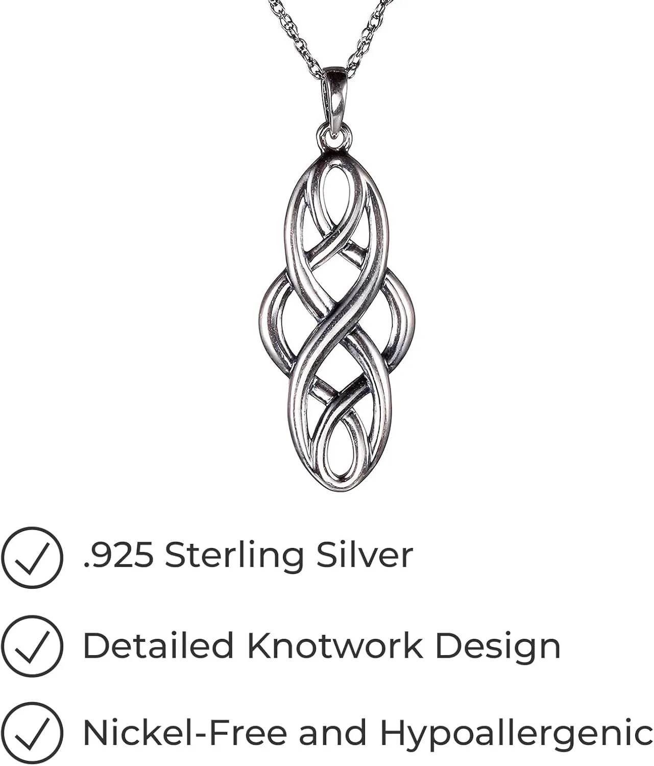 Amazon Essentials .925 Sterling Silver Celtic Pendant Necklace for Women, 18" Rolo Chain, Hypoallergenic Women's Jewelry