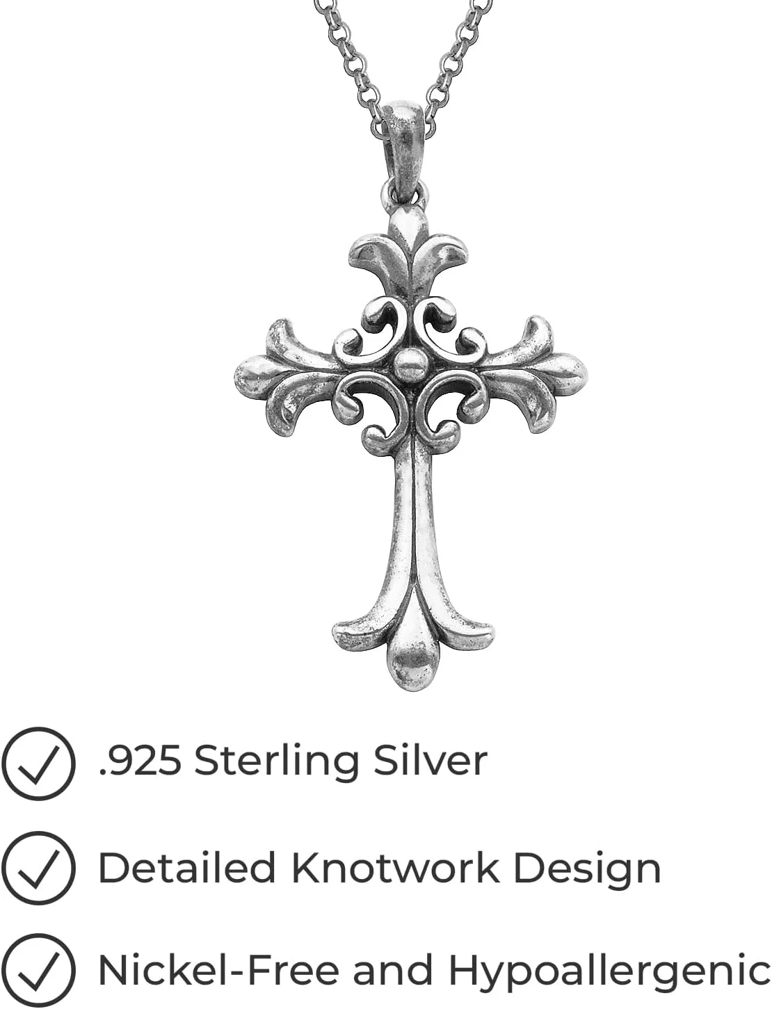 Amazon Essentials .925 Sterling Silver Celtic Pendant Necklace for Women, 18" Rolo Chain, Hypoallergenic Women's Jewelry