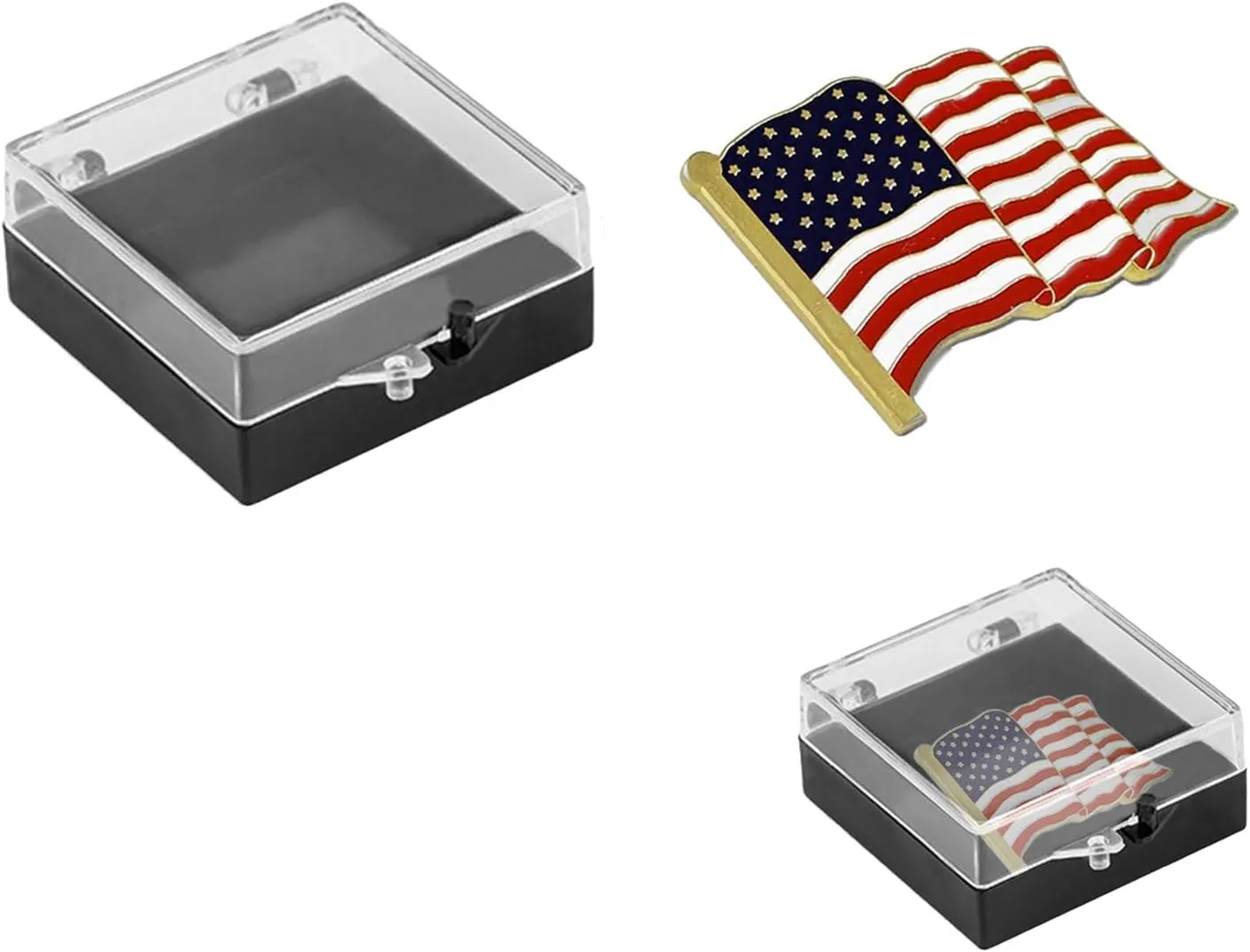 American Flag Pin With Storage Box - Authentic Silver Lapel Pin for Suit - Unisex US Patriotic Badge for Men and Women