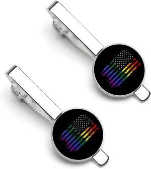 American Rainbow Flag Tie Clip Tack Pins Cufflinks Necktie Bar Pinch Business Wedding Clothing Accessories for Men Women