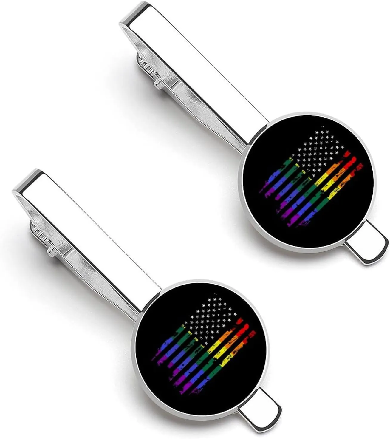 American Rainbow Flag Tie Clip Tack Pins Cufflinks Necktie Bar Pinch Business Wedding Clothing Accessories for Men Women