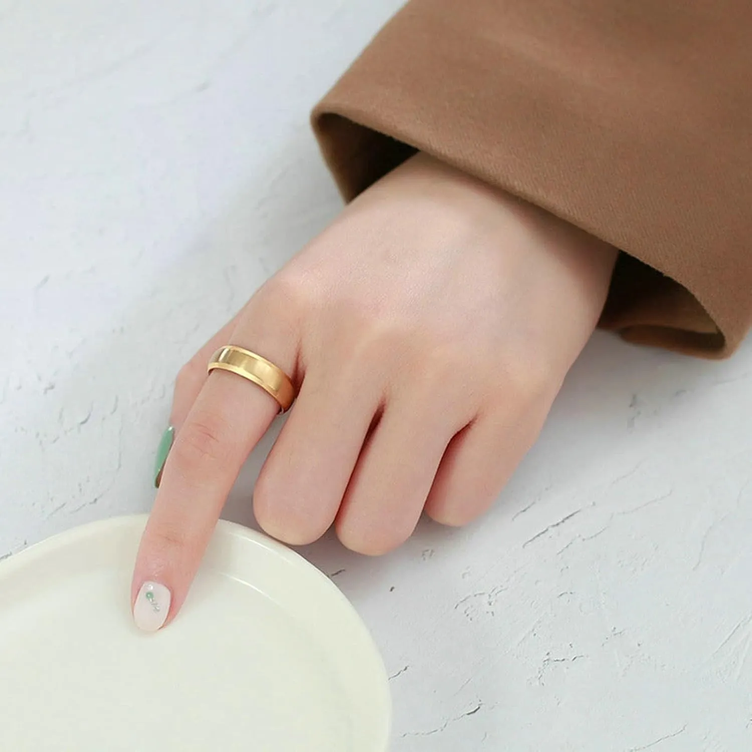 ANAZOZ Personalized Engraved Couples Ring, His and Hers Promise Rings Stainless Steel Plain Band 6MM Matte Gold Plated Rings