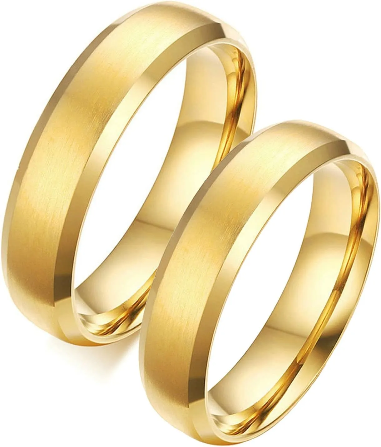 ANAZOZ Personalized Engraved Couples Ring, His and Hers Promise Rings Stainless Steel Plain Band 6MM Matte Gold Plated Rings