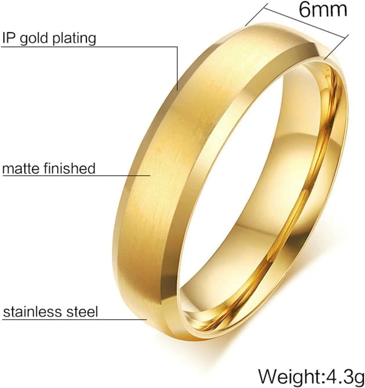 ANAZOZ Personalized Engraved Couples Ring, His and Hers Promise Rings Stainless Steel Plain Band 6MM Matte Gold Plated Rings