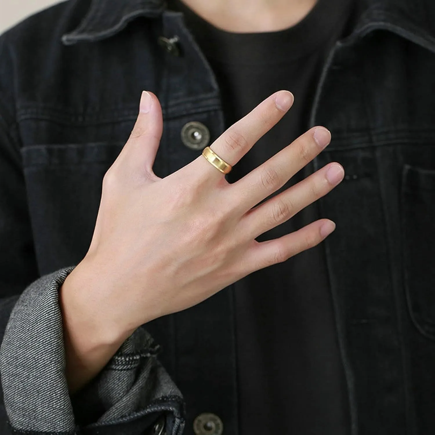 ANAZOZ Personalized Engraved Couples Ring, His and Hers Promise Rings Stainless Steel Plain Band 6MM Matte Gold Plated Rings