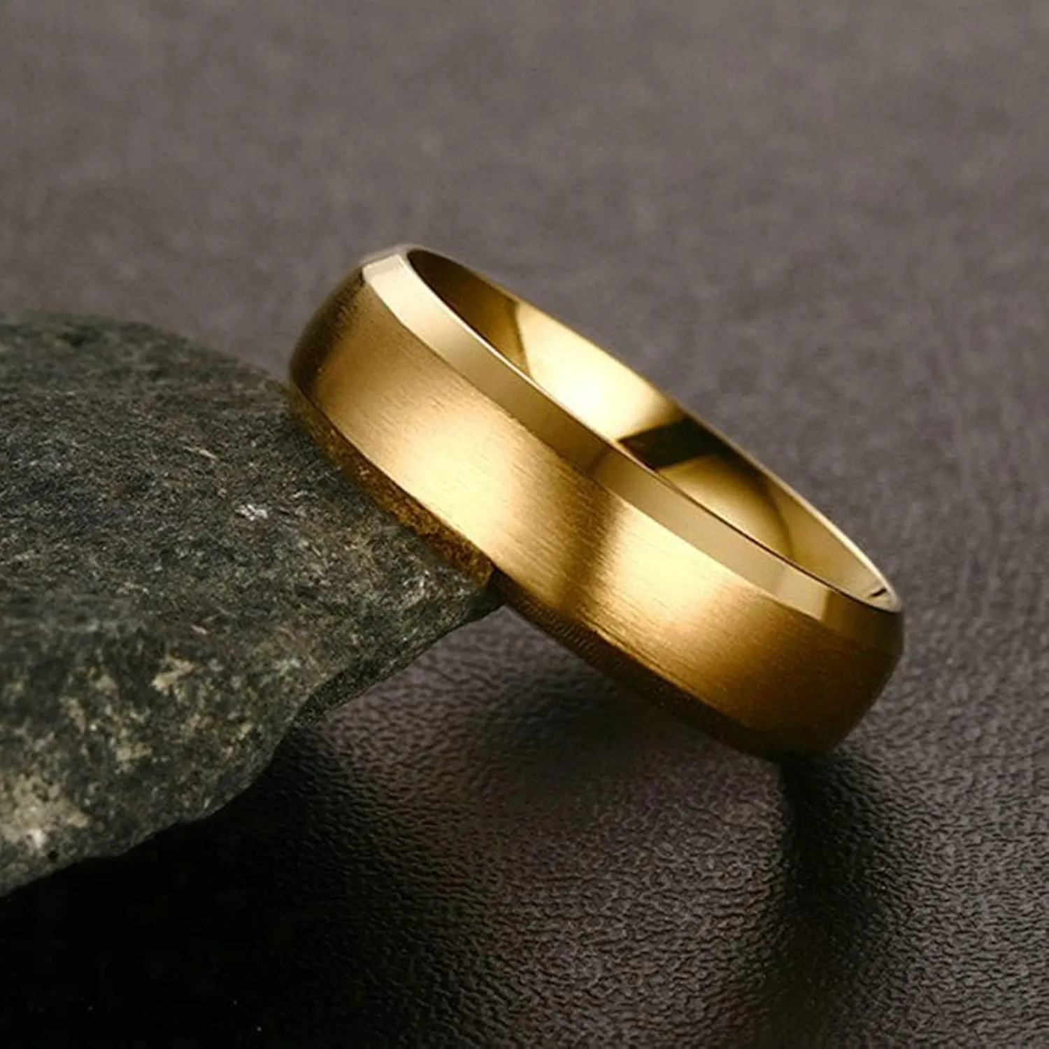ANAZOZ Personalized Engraved Couples Ring, His and Hers Promise Rings Stainless Steel Plain Band 6MM Matte Gold Plated Rings