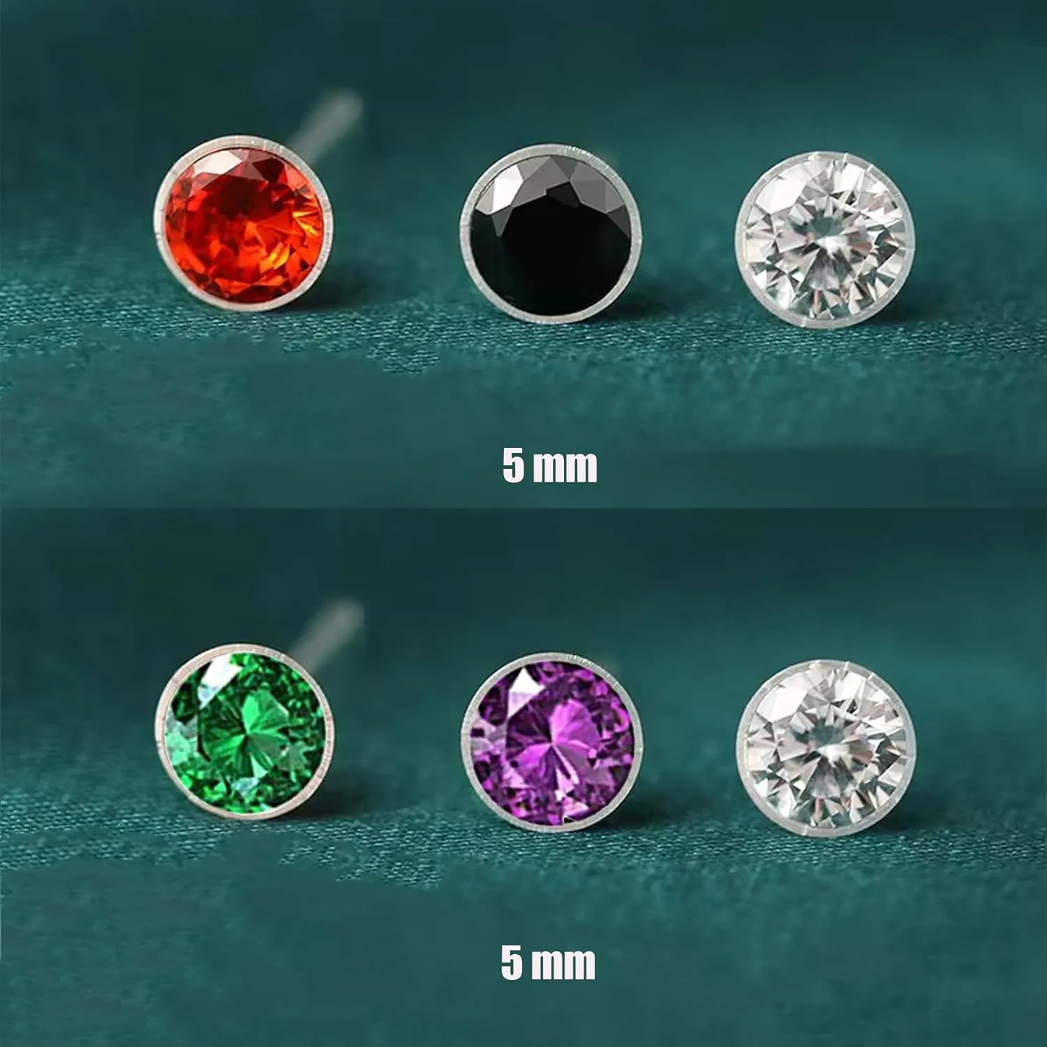 Anti Allergy Plastic Earrings for Sensitive Ears, Silicone Soft Earring Backs, Cubic Zirconia Stud Earrings Kit, 2mm, 3mm, 4mm, 5mm
