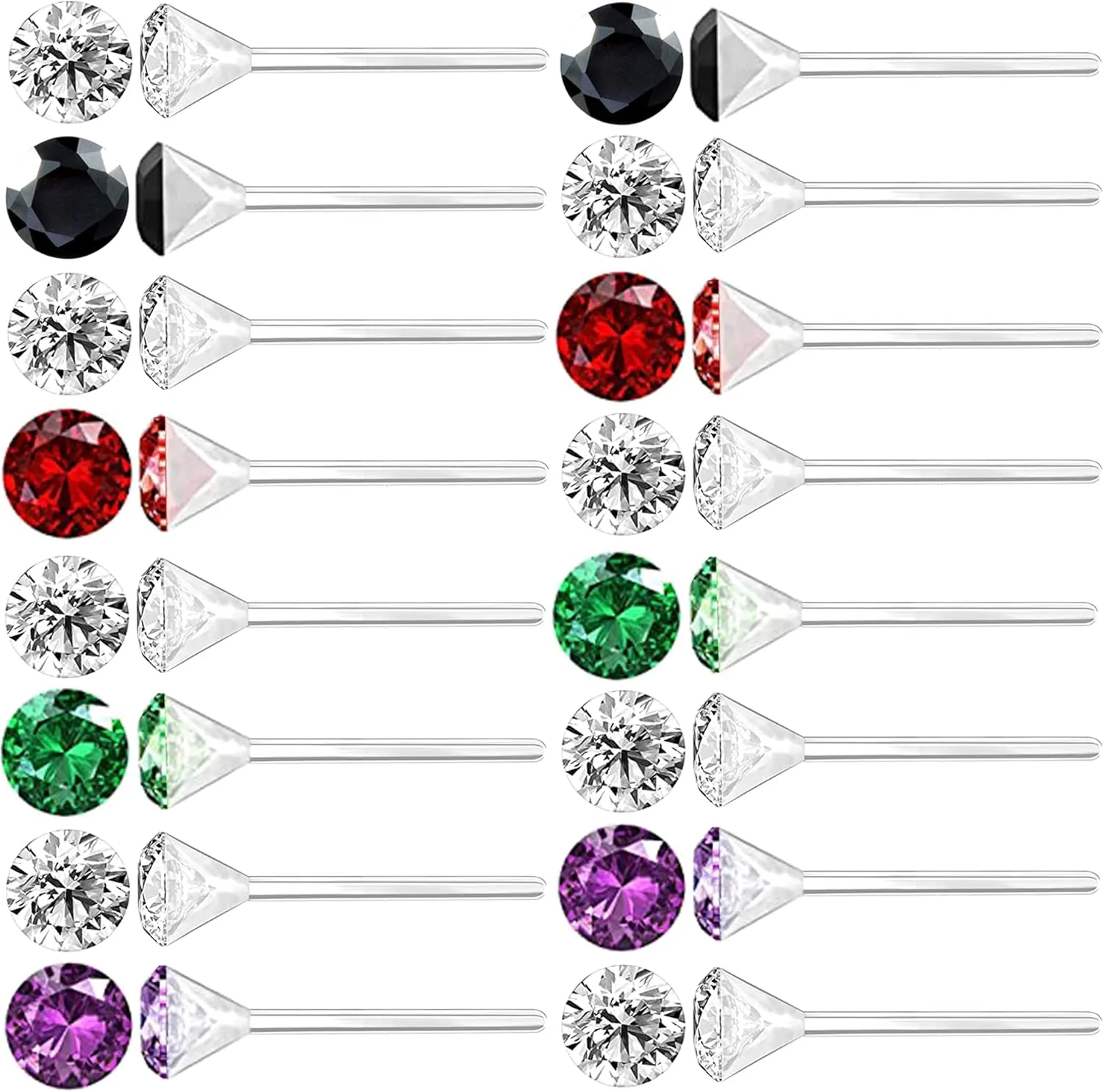 Anti Allergy Plastic Earrings for Sensitive Ears, Silicone Soft Earring Backs, Cubic Zirconia Stud Earrings Kit, 2mm, 3mm, 4mm, 5mm