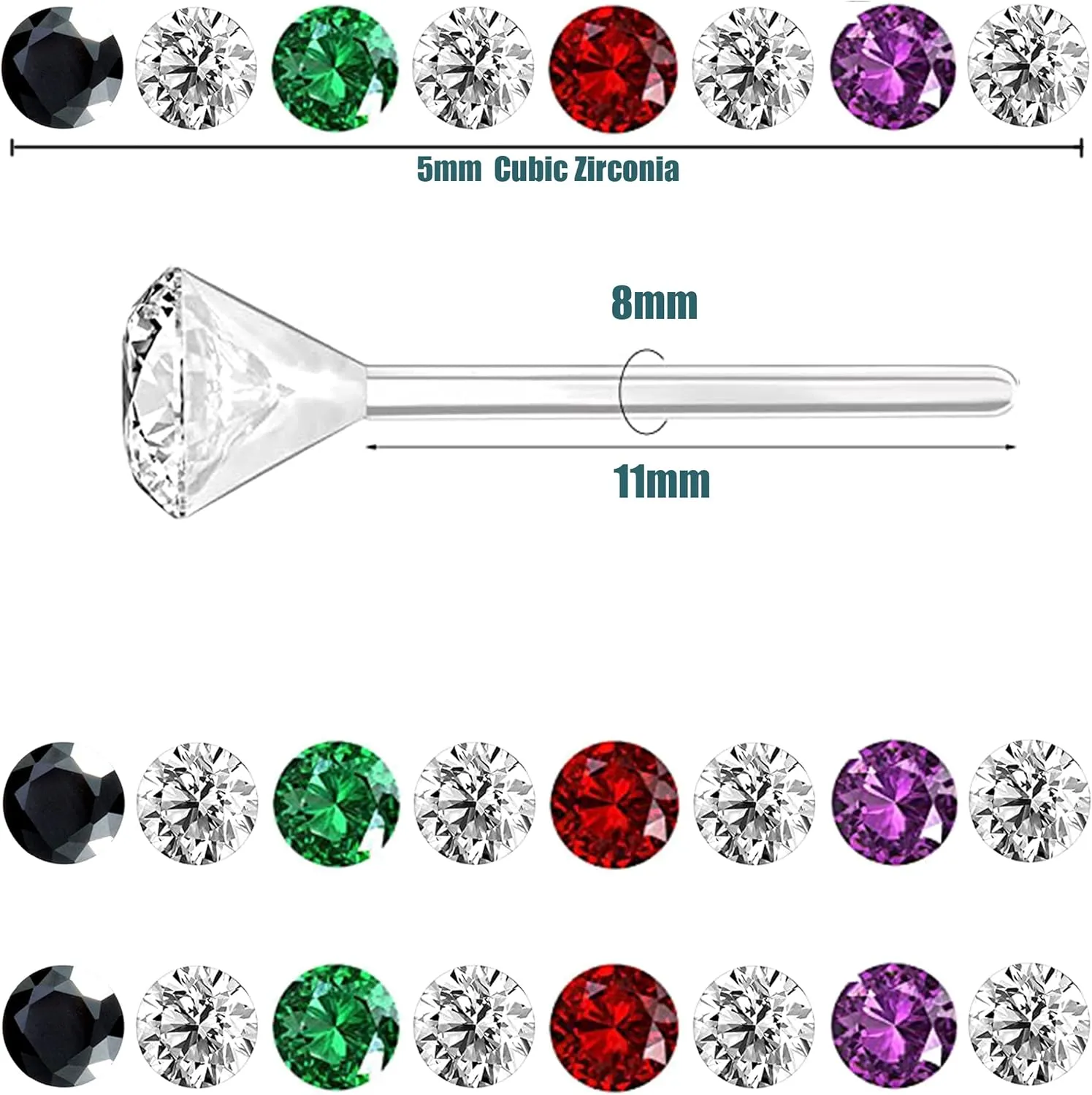 Anti Allergy Plastic Earrings for Sensitive Ears, Silicone Soft Earring Backs, Cubic Zirconia Stud Earrings Kit, 2mm, 3mm, 4mm, 5mm