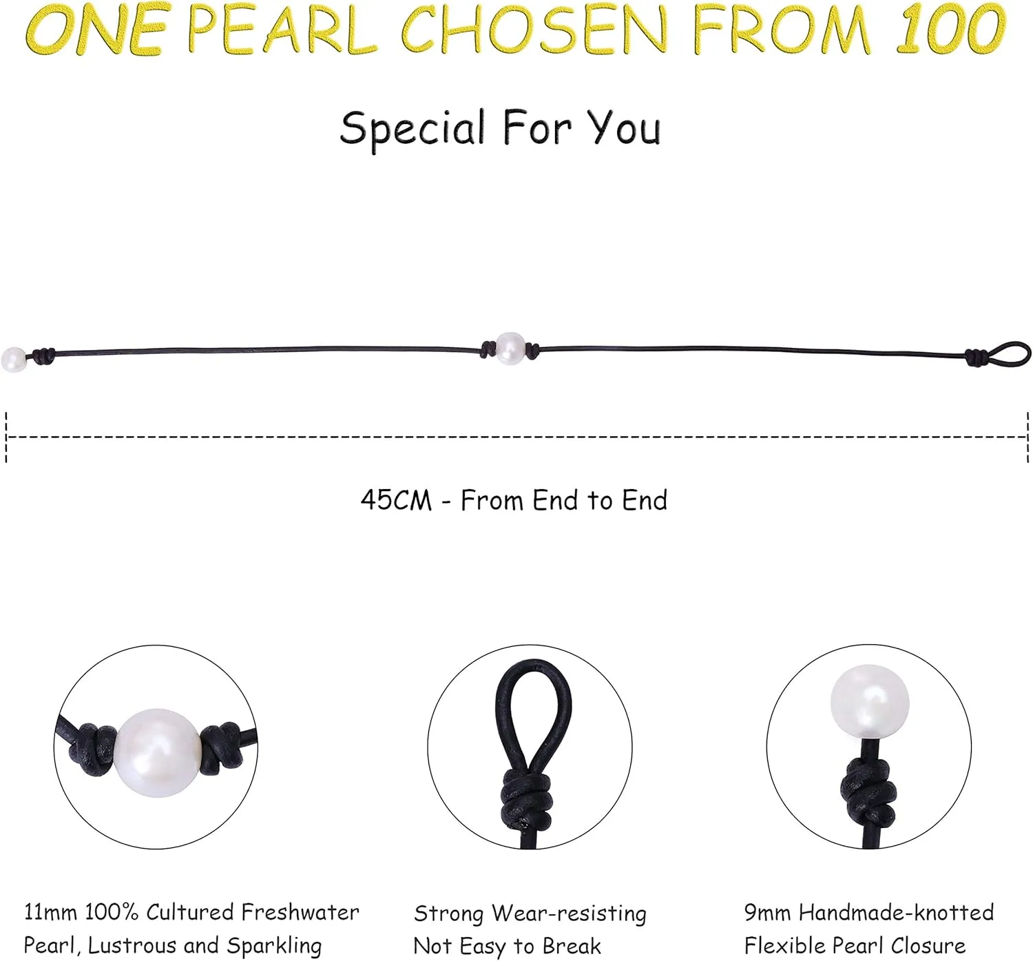 Aobei Pearl Handmade Single Cultured Freshwater Pearl Choker Necklace for Women Genuine Leather Jewelry Glaze Ball Necklace Gift for Her