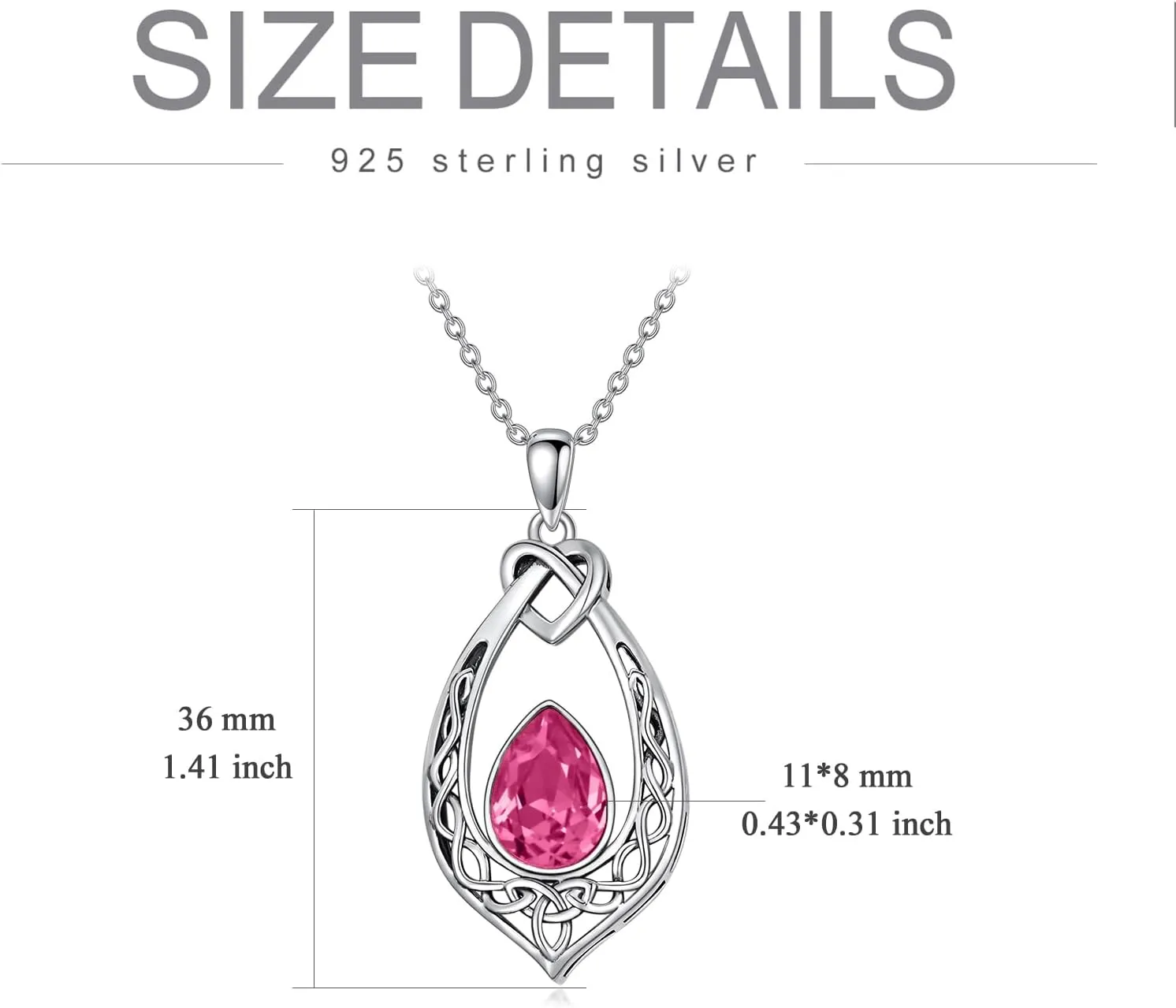 AOBOCO Celtic Knot Necklace 925 Sterling Silver Oxidized Vintage Love Knot Pendant Necklace with Simulated Birthstone Crystal, Birthday Christmas Jewellery Gifts for Women