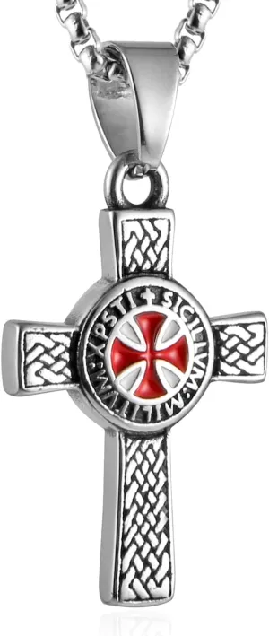 AsAlways Stainless Steel Knight Templar Cross Necklace for Men Irish Eternal Celtic Knot Cross Pendant Necklace 22 2 Inch Chain