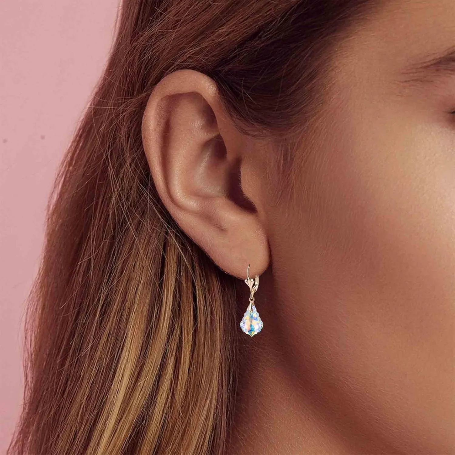 Austrian Crystal Baroque Drop Leverback Earrings for Women Fashion 14K Gold Plated Hypoallergenic Jewelry