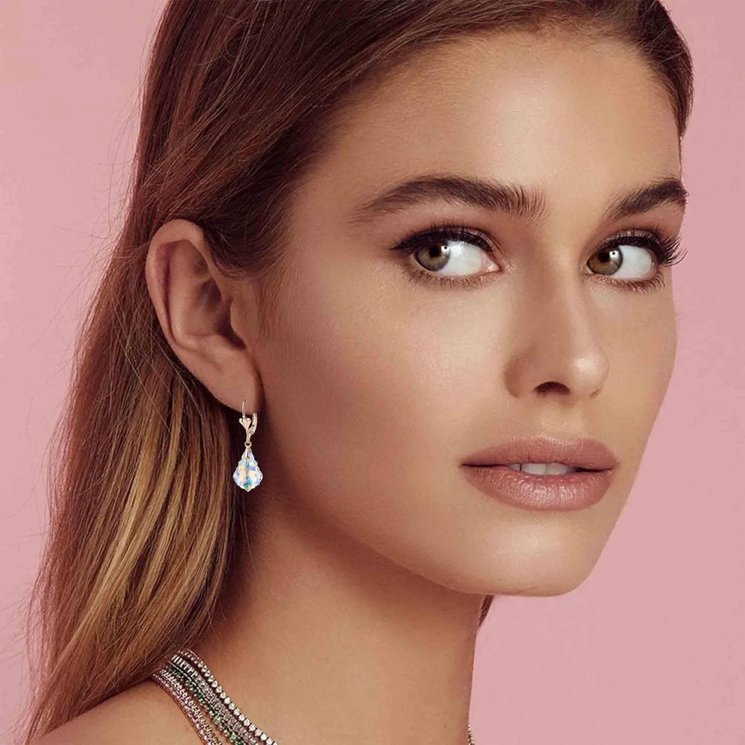 Austrian Crystal Baroque Drop Leverback Earrings for Women Fashion 14K Gold Plated Hypoallergenic Jewelry