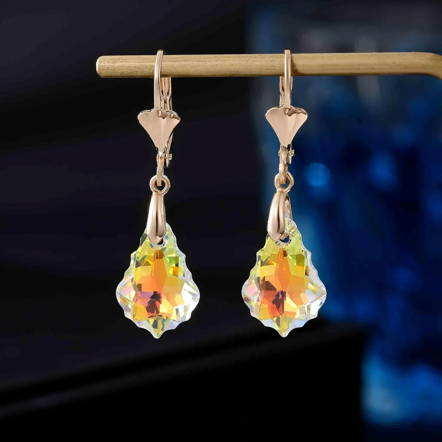 Austrian Crystal Baroque Drop Leverback Earrings for Women Fashion 14K Gold Plated Hypoallergenic Jewelry
