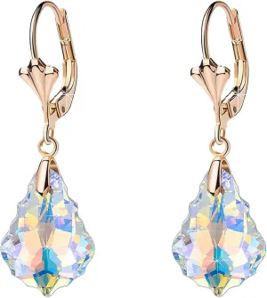 Austrian Crystal Baroque Drop Leverback Earrings for Women Fashion 14K Gold Plated Hypoallergenic Jewelry