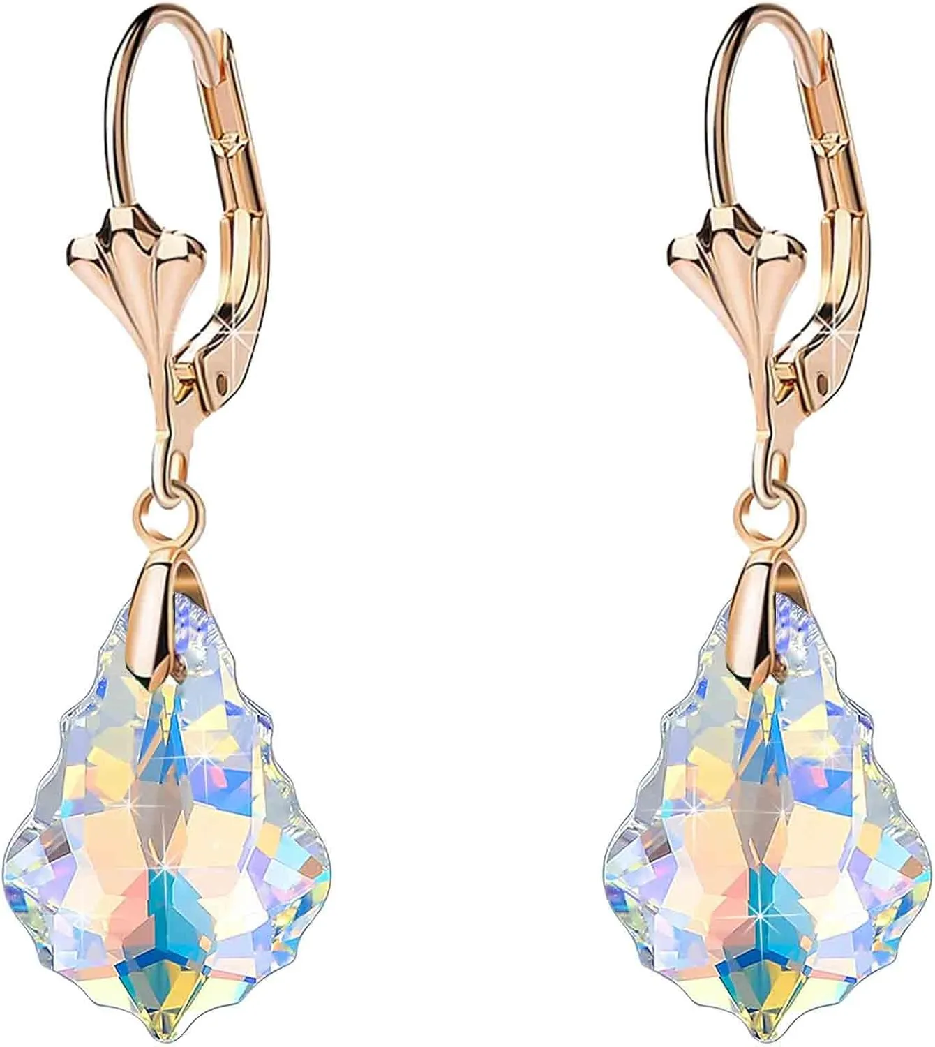 Austrian Crystal Baroque Drop Leverback Earrings for Women Fashion 14K Gold Plated Hypoallergenic Jewelry