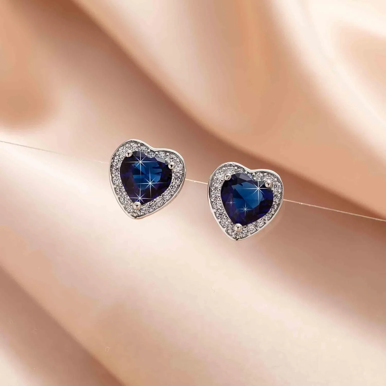 Austrian Crystal Halo Heart Stud Earrings for Women Fashion 925 Sterling Silver Hypoallergenic Jewelry