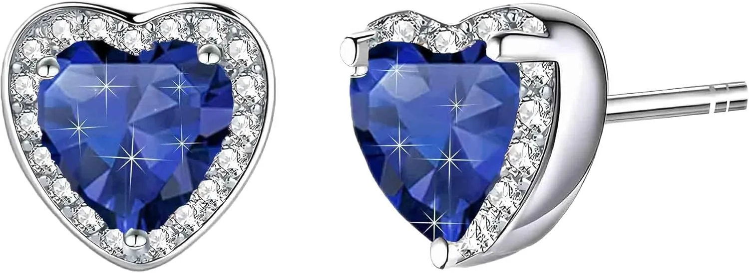 Austrian Crystal Halo Heart Stud Earrings for Women Fashion 925 Sterling Silver Hypoallergenic Jewelry