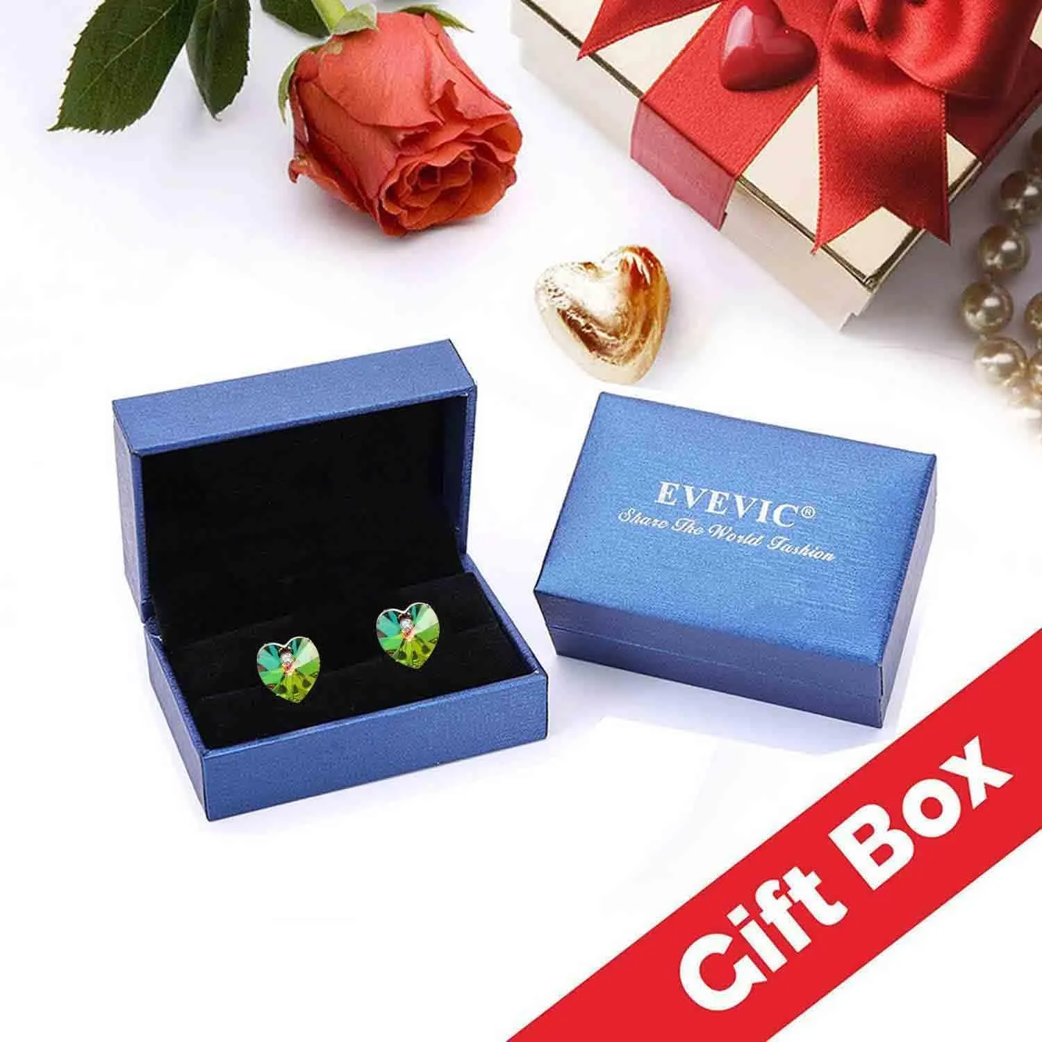 Austrian Crystal Heart Stud Earrings for Women, 925 Sterling Silver Hypoallergenic Fashion Jewelry