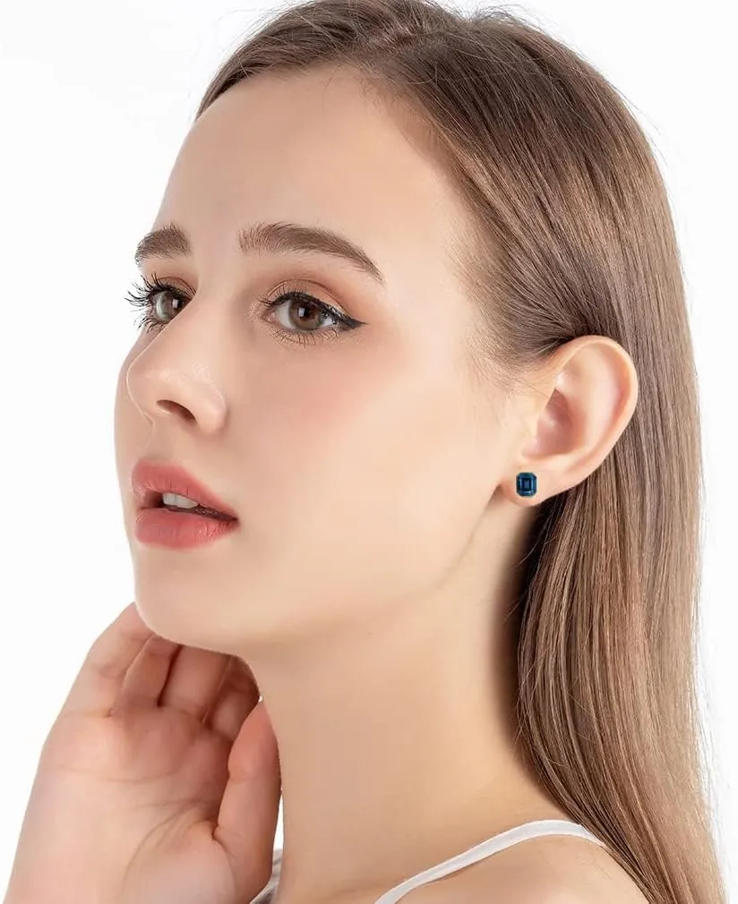 Austrian Crystal Octagon Stud Earrings for Women Fashion 925 Sterling Silver Hypoallergenic Jewelry